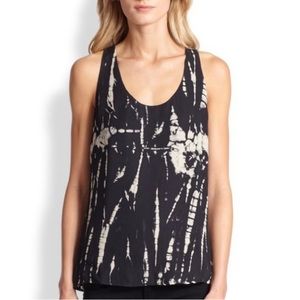 Parker Black & Ivory Tie Dye Print Strappy Racerback Sleeveless Blouse XS